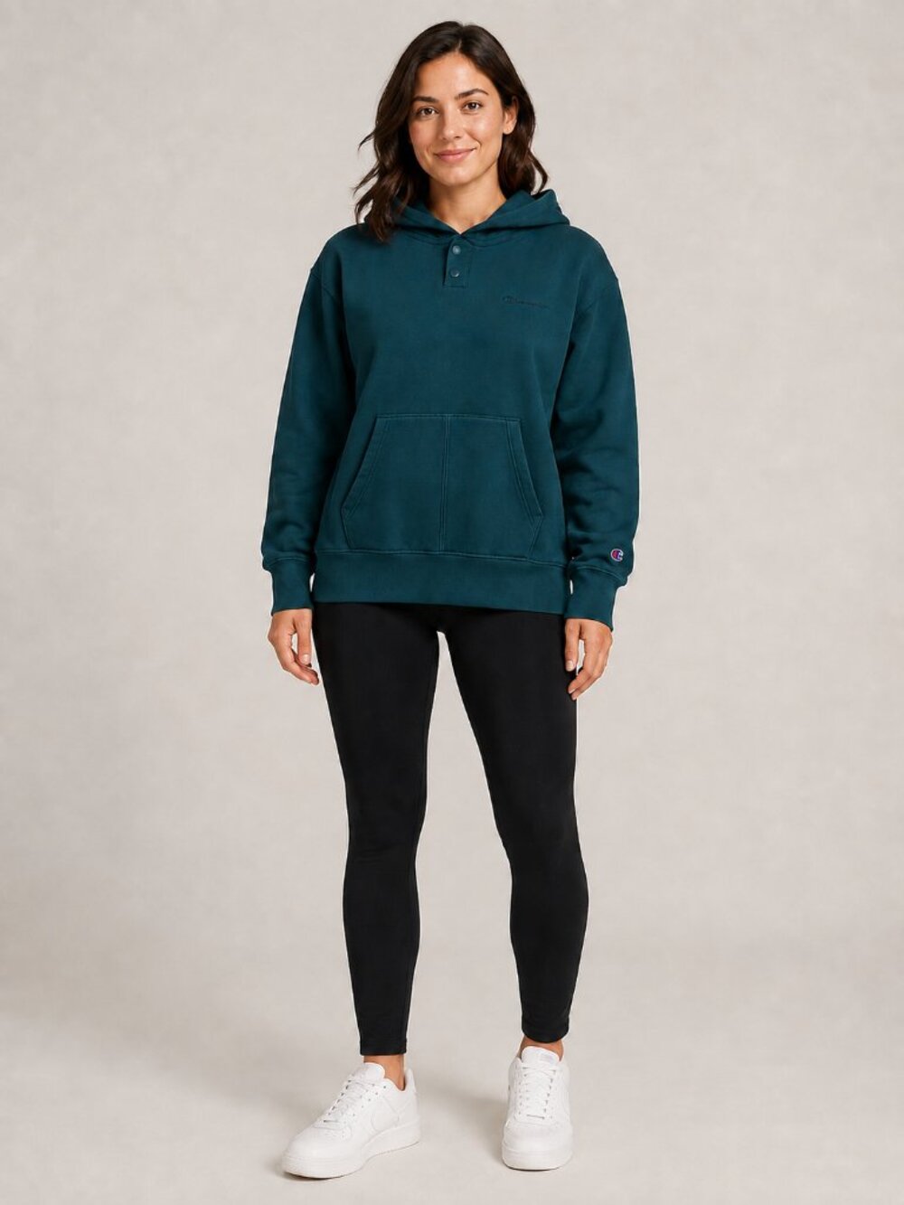 Champion Women’s Snap Pullover Hoodie Reflecting Pond Teal L NWT